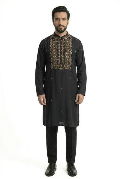 MTO Black Embroidered Kurta Pajama