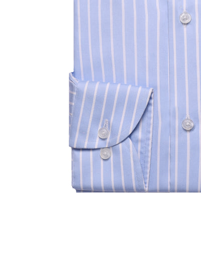 Sky Blue & White Cotton Sateen Stripe Shirt