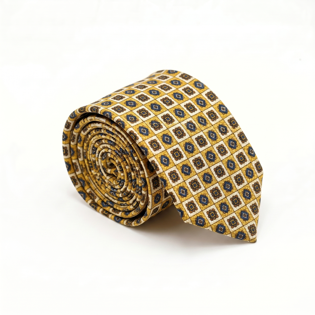 Golden & Blue Geometric Print Tie