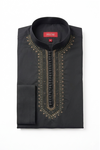 MTO Black Tilla Embroidered Kurta Pajama