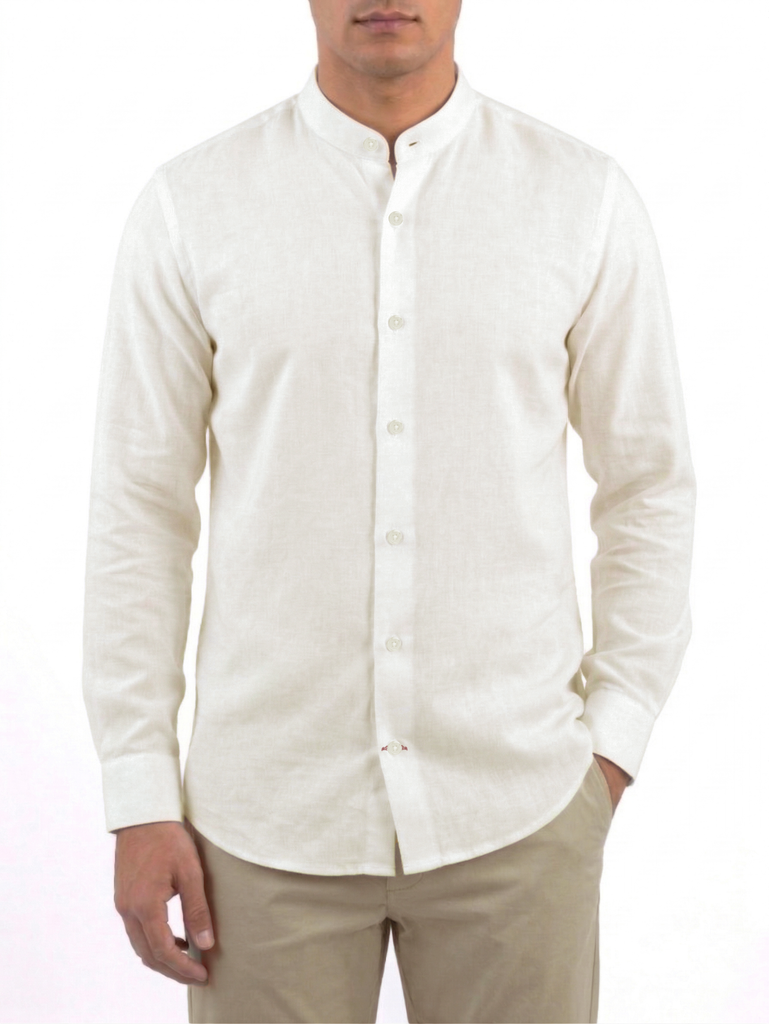 Ivory Band Collar Linen Shirt