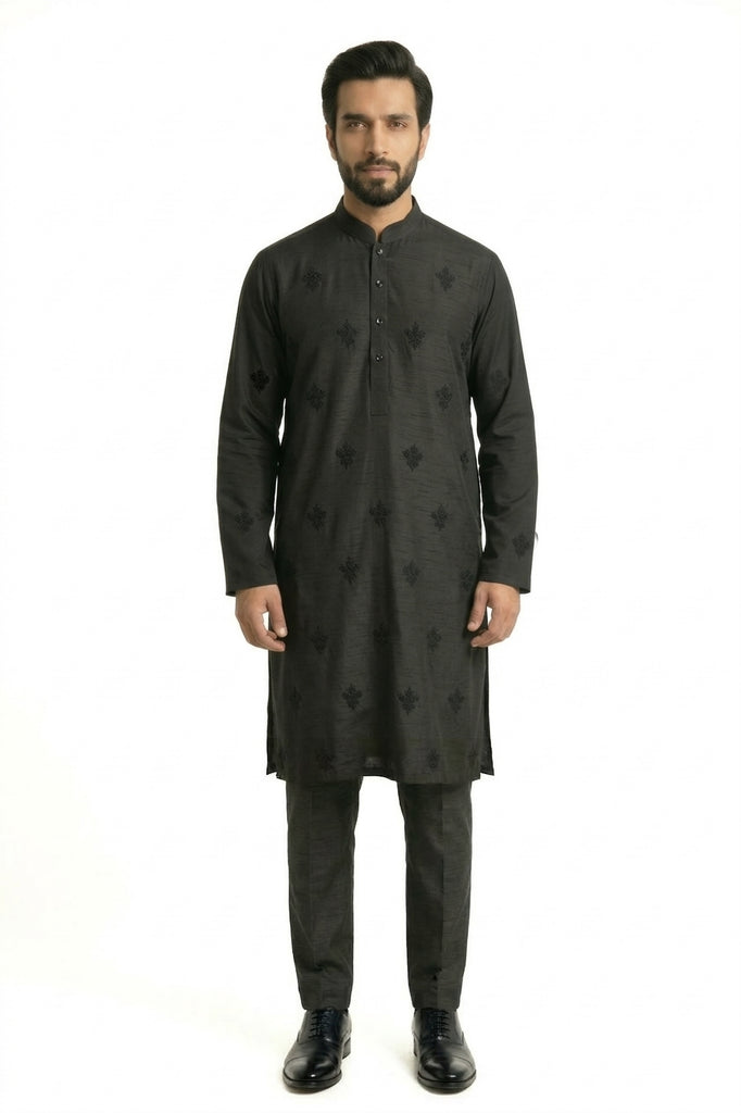 MTO Black Embroidered Kurta Pajama