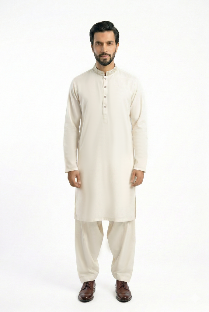 Offwhite Embroidered Shalwar Kameez