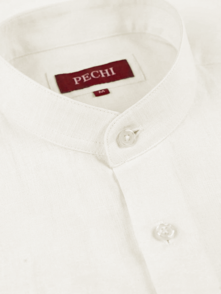 Ivory Band Collar Linen Shirt