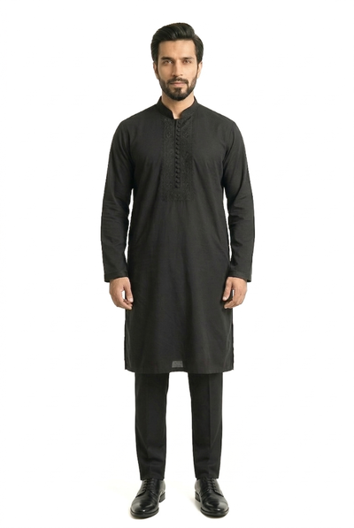 MTO Black Embroidered Kurta Pajama