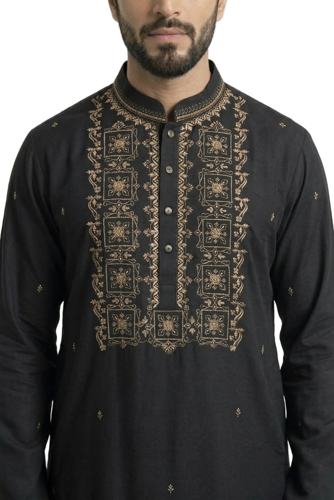 MTO Black Embroidered Kurta Pajama