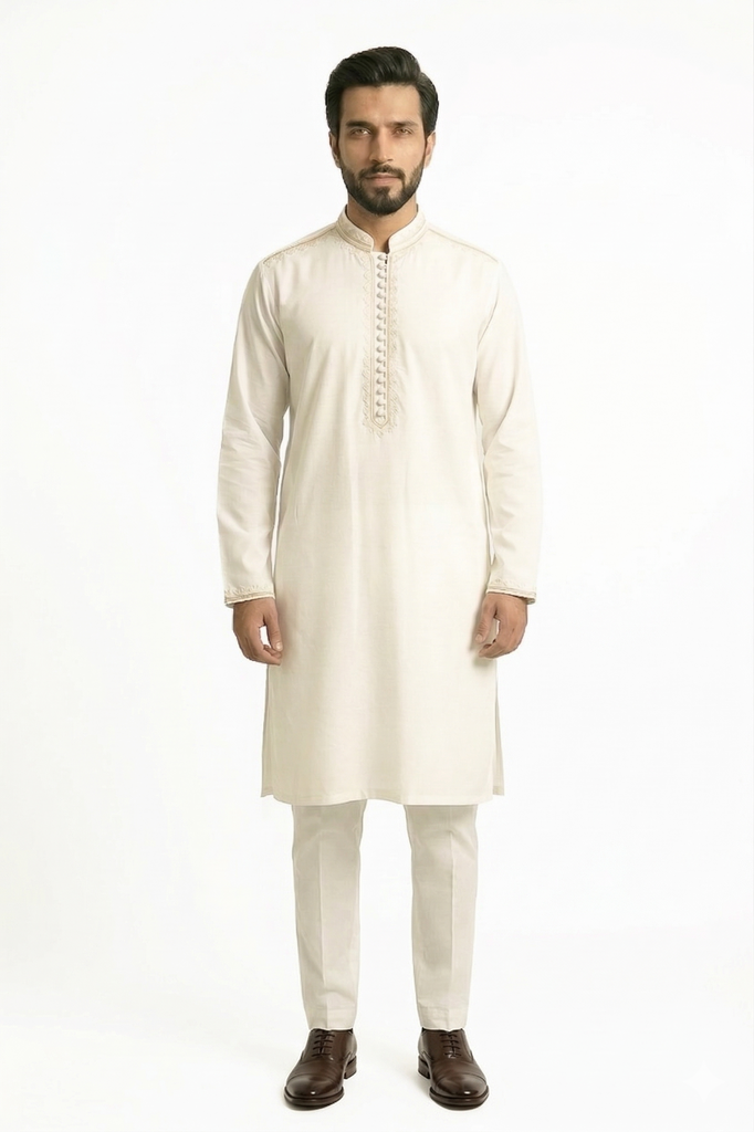 MTO Ivory Tilla Embroidered Kurta Pajama