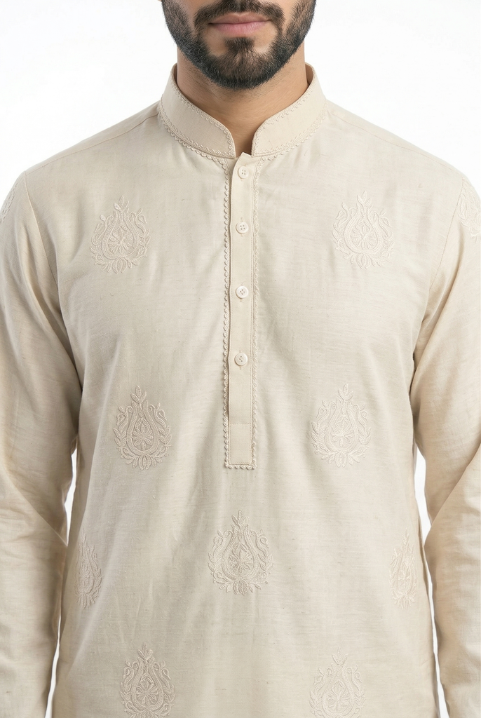 MTO Ivory Embroidered Kurta Pajama