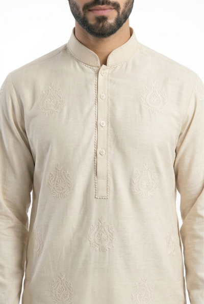 MTO Ivory Embroidered Kurta Pajama