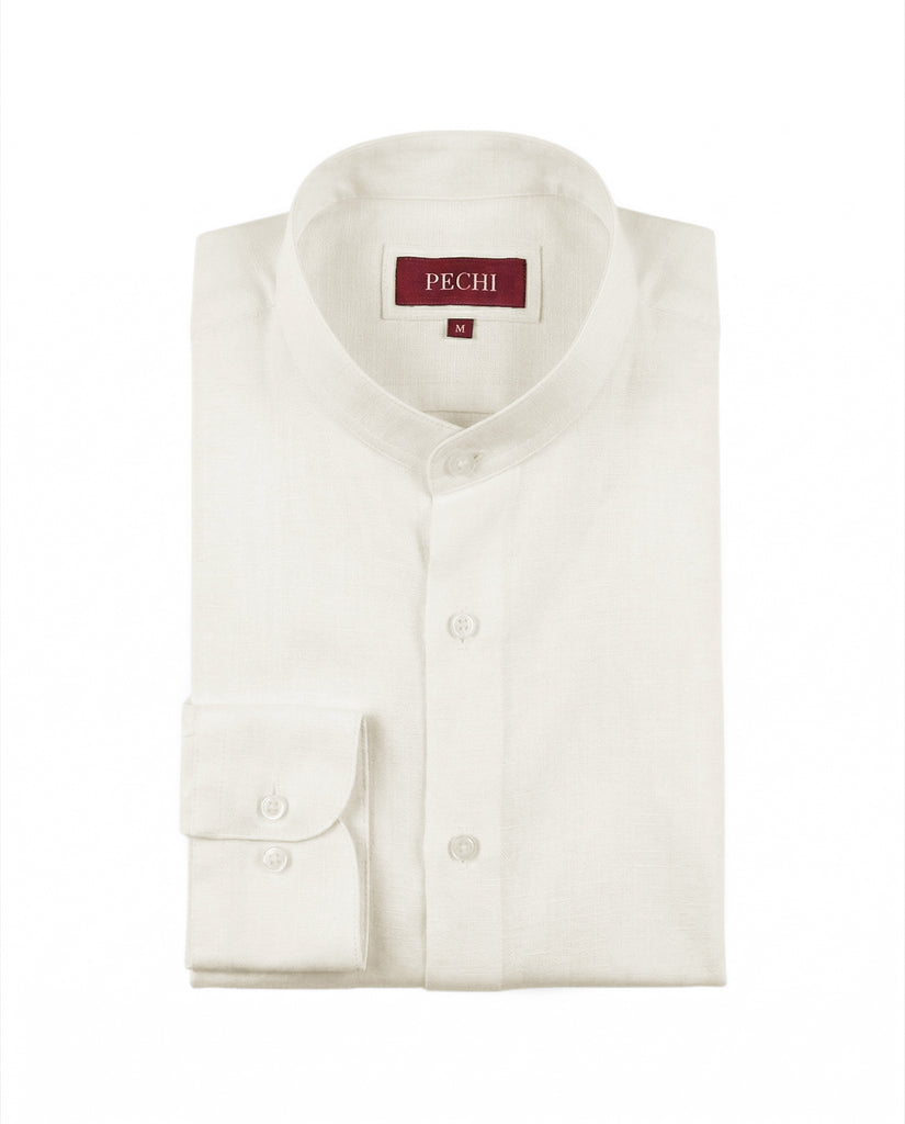 Ivory Band Collar Linen Shirt