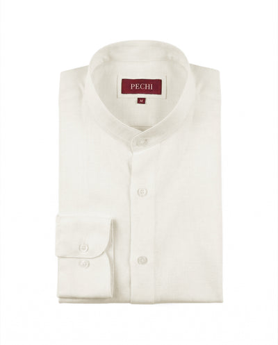 Ivory Band Collar Linen Shirt