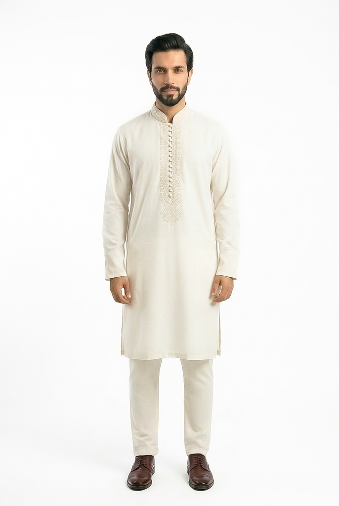 MTO Ivory Embroidered Kurta Pajama