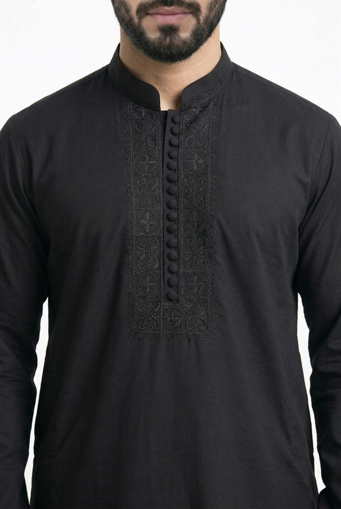 MTO Black Embroidered Kurta Pajama