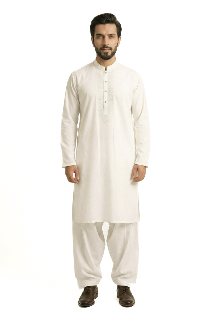 White Embroidered Shalwar Kameez