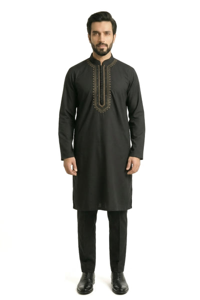 MTO Black Tilla Embroidered Kurta Pajama