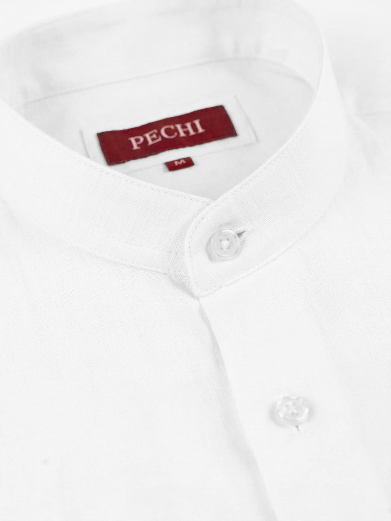White Band Collar Linen Shirt