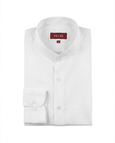 White Band Collar Linen Shirt