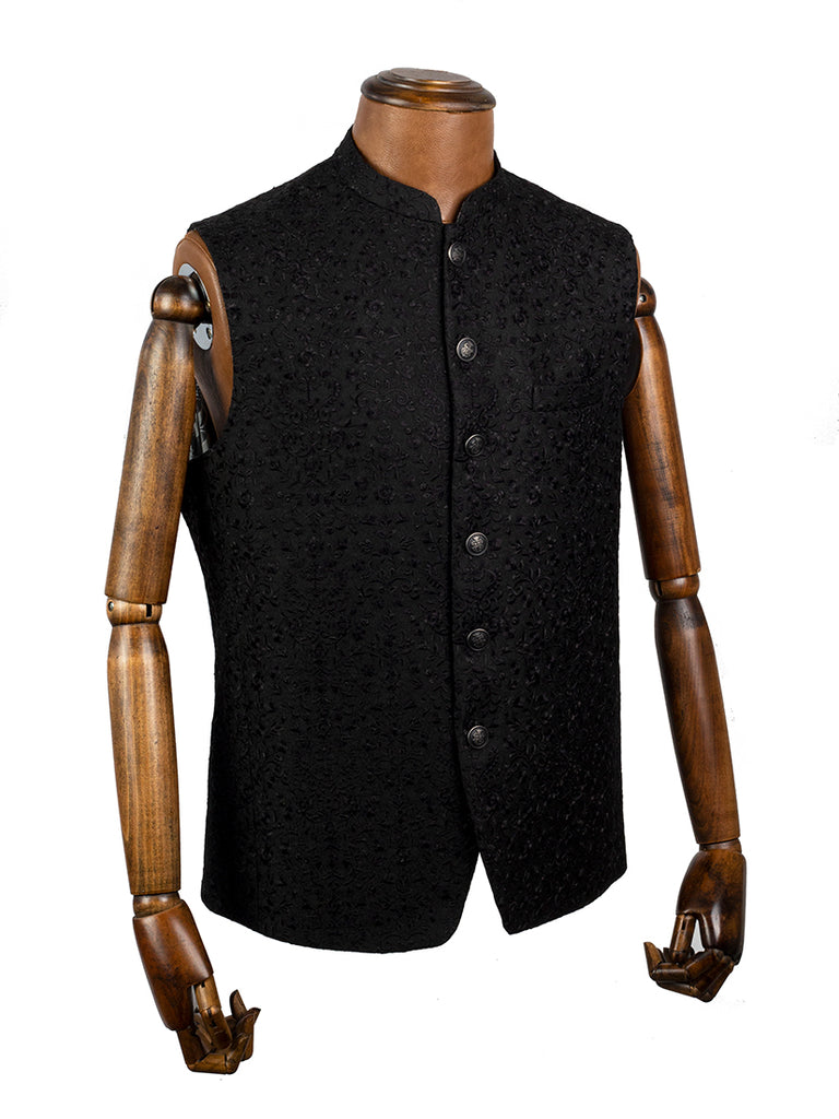 'Bespoke' Black Embroidered Waistcoat