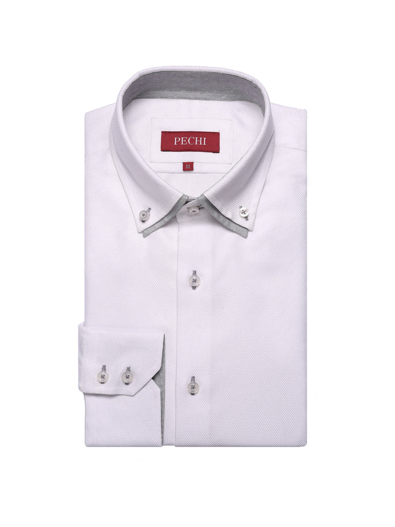 'Bespoke' White Pique shirt - Grey Details