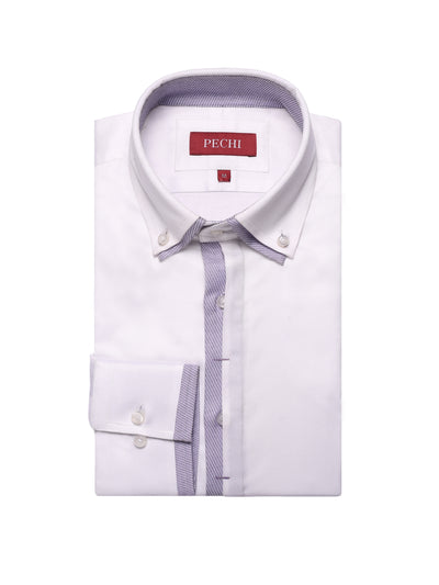 'Bespoke' White Twill Shirt - Purple Details
