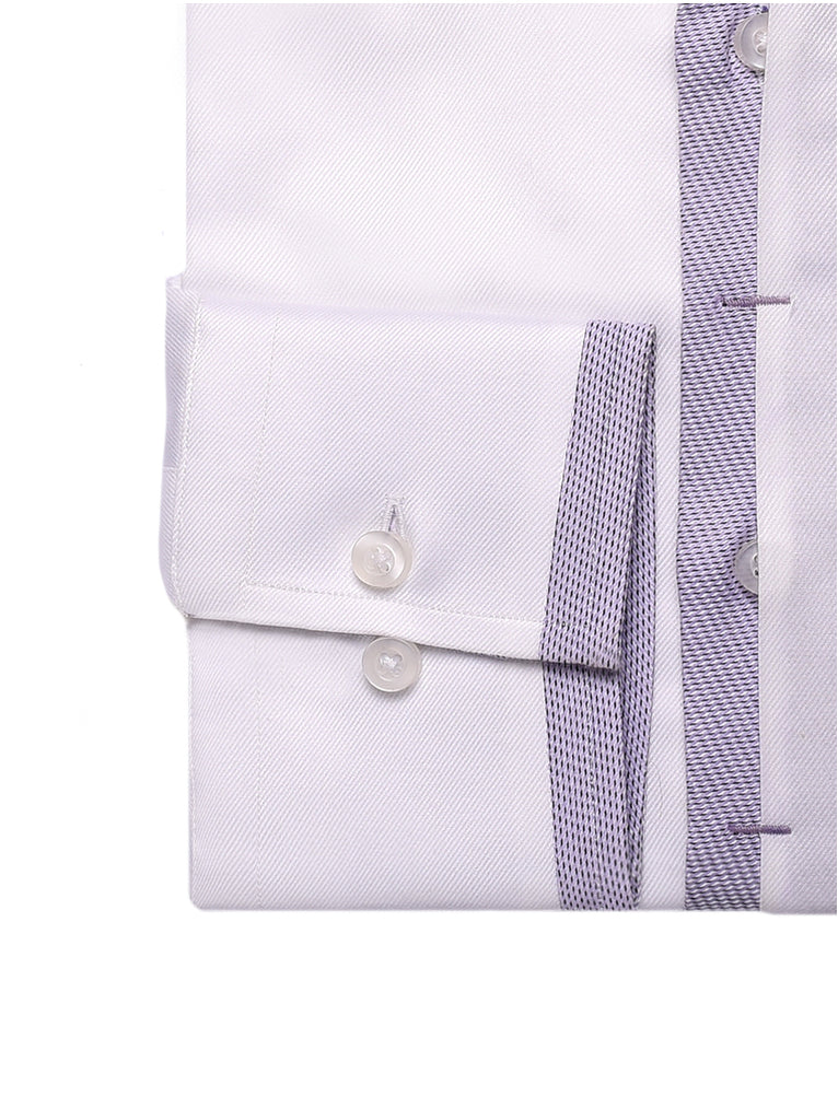'Bespoke' White Twill Shirt - Purple Details