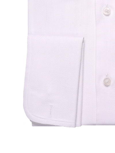 'Bespoke' White Self Stripe Shirt - Black Details