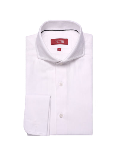 'Bespoke' White Self Stripe Shirt - Black Details