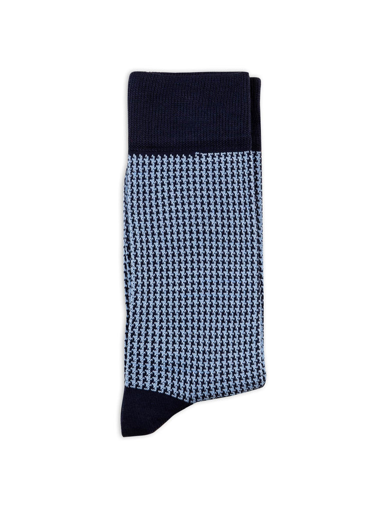 Blue Houndstooth Mercerized Socks