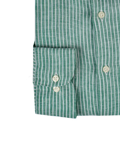 Green & White Stripe Linen Shirt