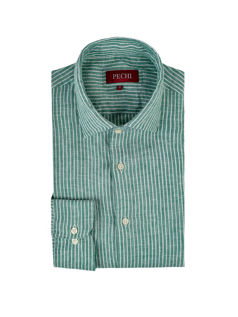 Green & White Stripe Linen Shirt