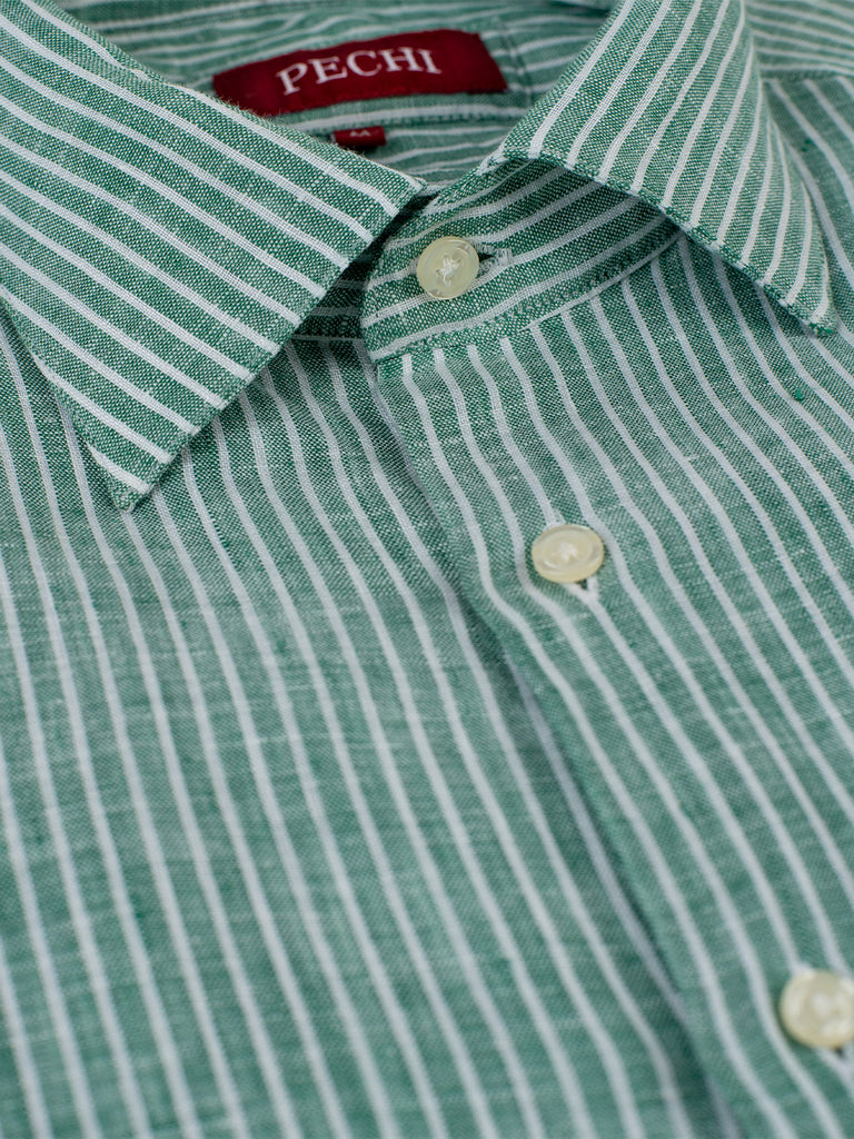 Green & White Stripe Linen Shirt