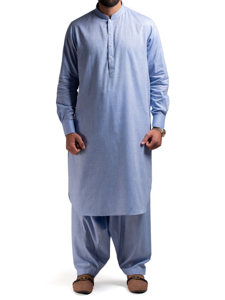 Sky Blue Slub Shalwar Kameez