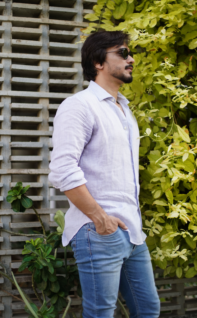 Mauve Bengal Stripe Linen Shirt