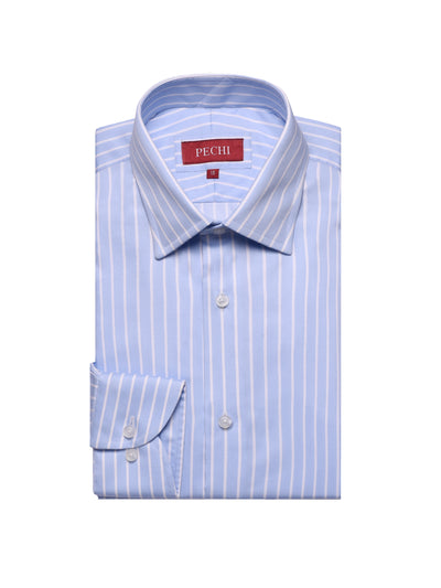 Sky Blue & White Cotton Sateen Stripe Shirt