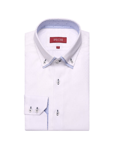 'Bespoke' White Dobby Shirt - Blue Details