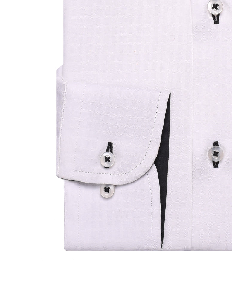 'Bespoke' White Micro Check Shirt - Back Details