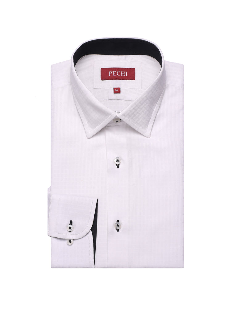 'Bespoke' White Micro Check Shirt - Back Details