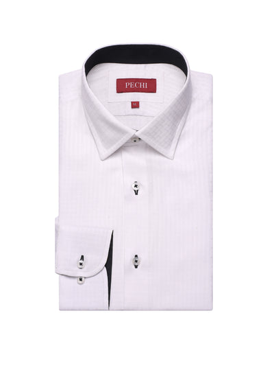 'Bespoke' White Micro Check Shirt - Back Details