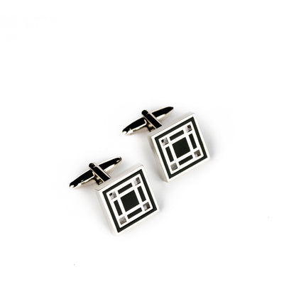 Silver and Black Square Cufflinks