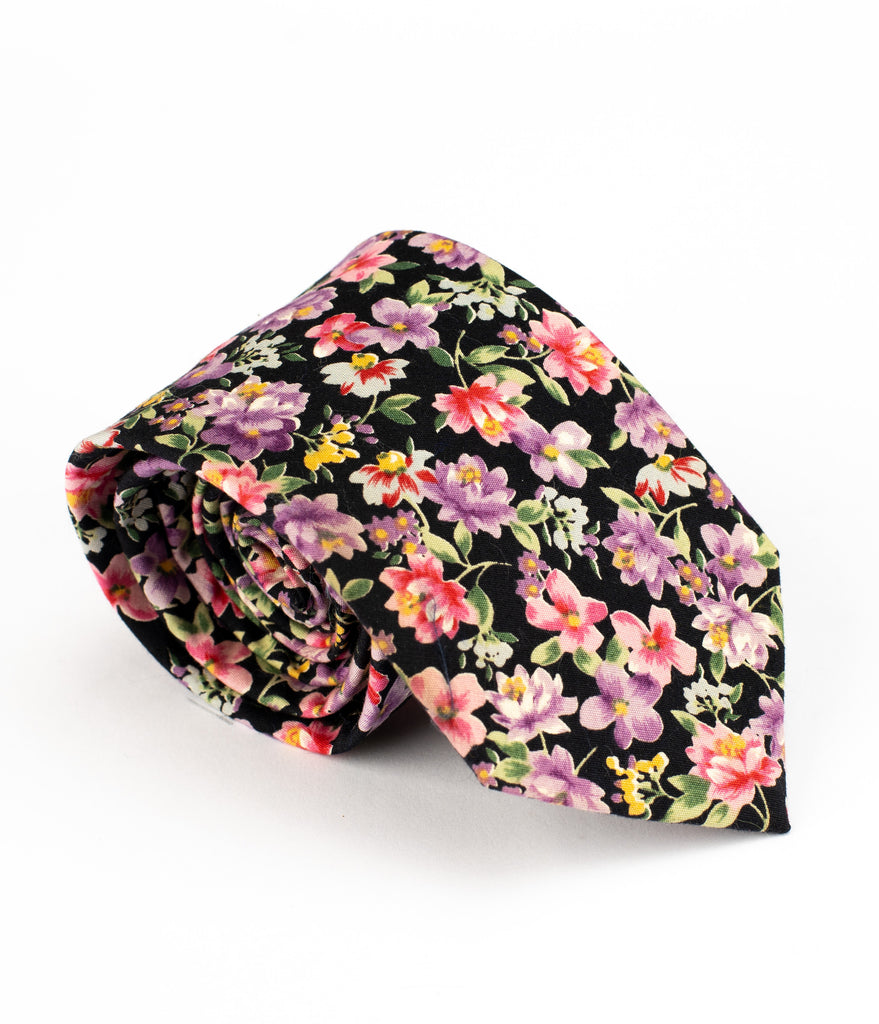 Black Floral Tie